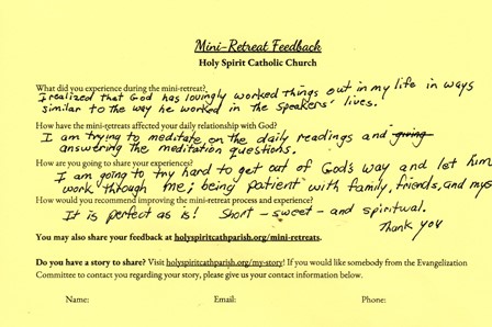 Mini-Retreats Feedback | Holy Spirit Catholic Church